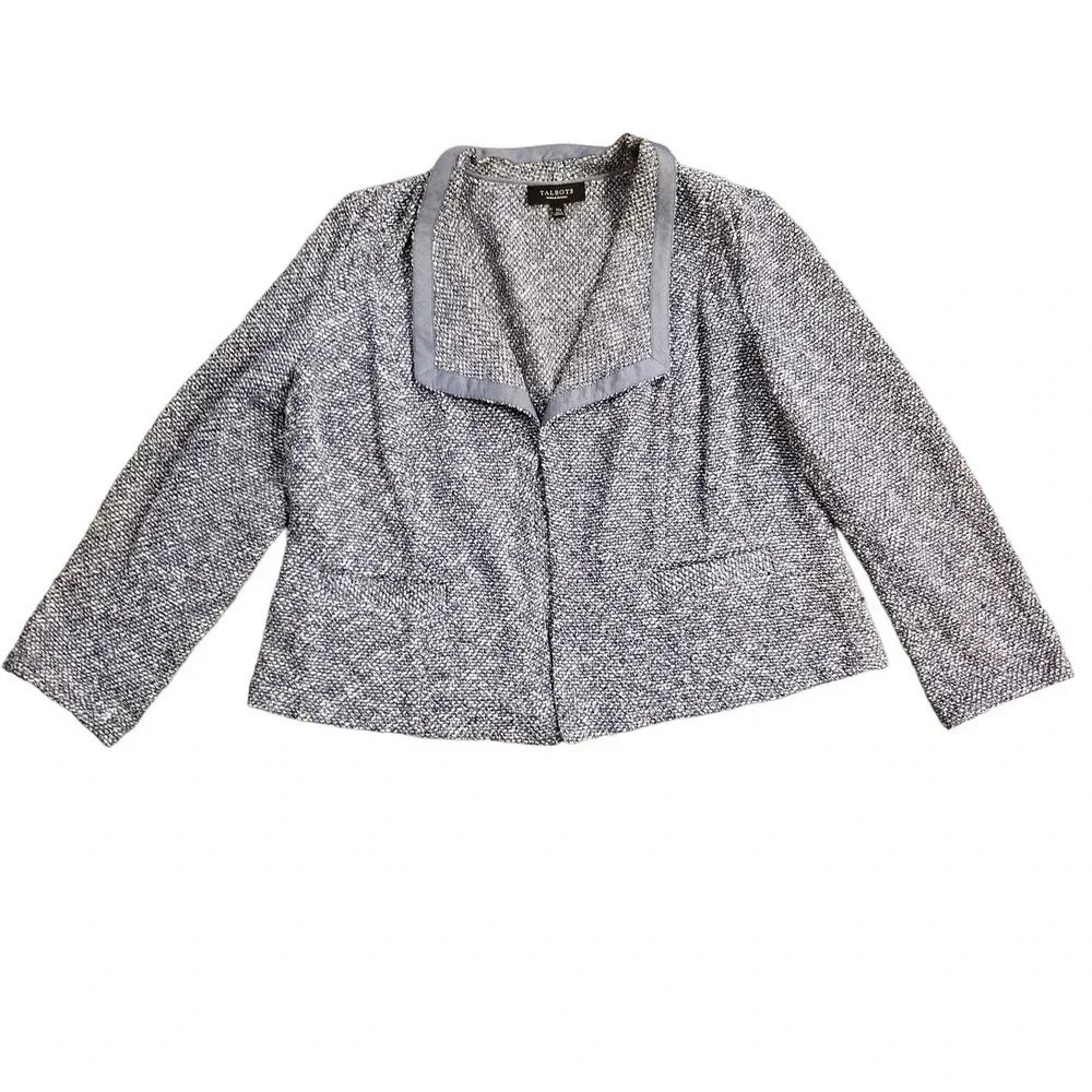 Talbots Open Cardigan Sweater Women's Size 1XP Blue Cotton Long Sleeves Pockets